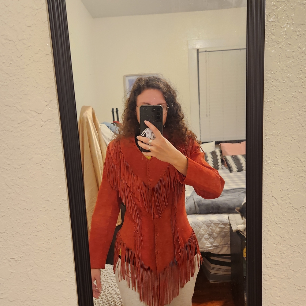 Echo Mountain by Arturo Suede Fringe Jacket - Rust - Made In Mexico - Vintage - Picture 10 of 12
